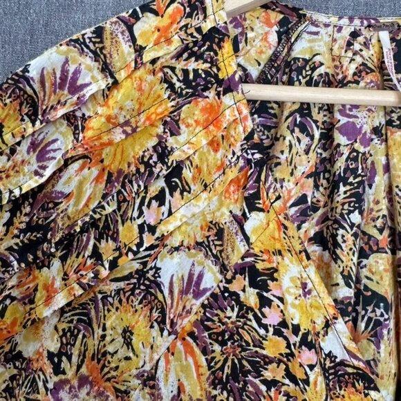 Free People Cool Meadow Floral Print True Wrap Puff Ballon Sleeve Peasant Blouse - Picture 4 of 10